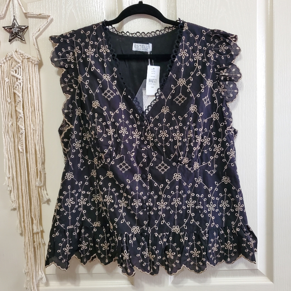 Black Eyelet Lace Peplum Blouse